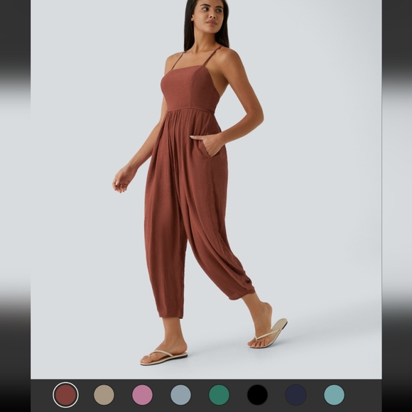 HALARA Pants - 198. New Halara Brandy Snifter Lace Up Back Jumpsuit Size Large